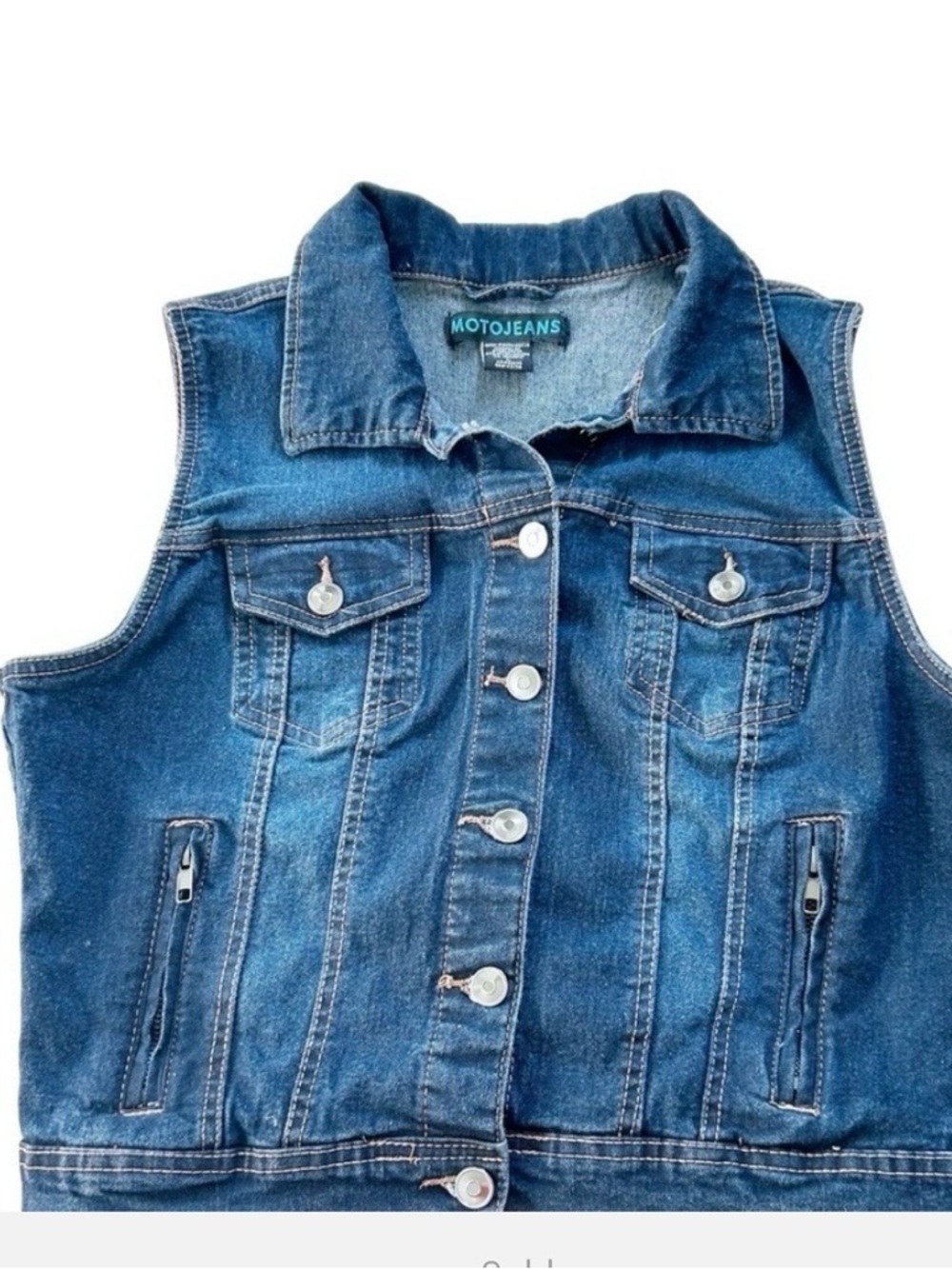 Sleeveless Denim Vest Motojeans size large but fits more like medium.